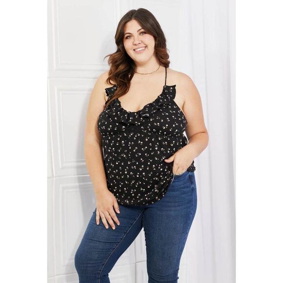 Culture Code Full Size Taste Of Spring Ruffle Sleeveless Top In Black - Picture 7 of 12